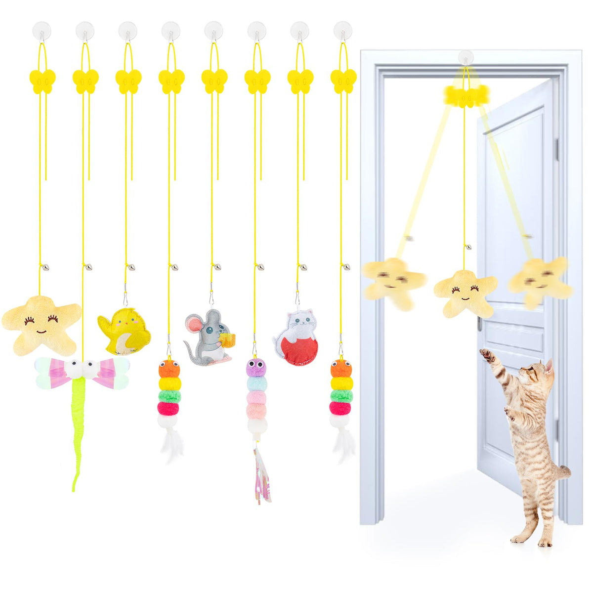 8-Piece Hanging Door Cat Teaser Toy Set