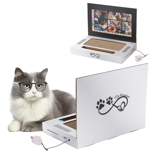 3-in-1 Laptop Cat Scratcher with Ball Track & Plush Mouse