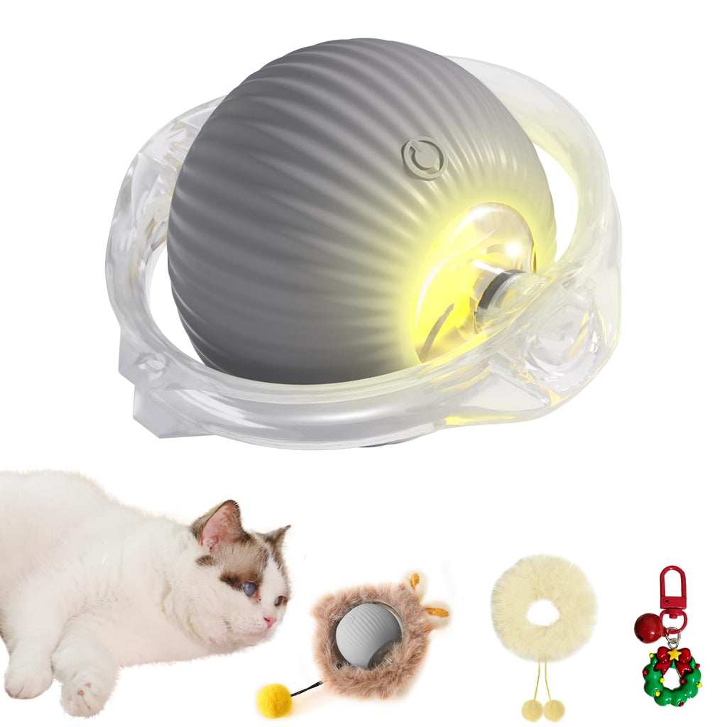 Smart Interactive Plush Cat Toy Ball – USB Rechargeable, Grey